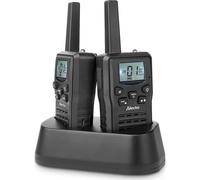 Alecto FR200BK - Set de 2 talkies-walkies rechargeables avec portée jusqu'à 10 km et fonction mains libres VOX - Rechargeable via la station de charge et USB-C - Noir Noir