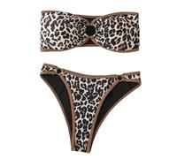 Ensemble Tankini Femme Deux Pièces Maillot de Bain Imprimé Élasticité Haute Idéal Vacances Plage Sources Chaudes Toutes Saisons (Brown, M)