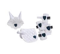 Ensemble tapis bonnet anti-mouches et bandages pour Hobby Horse HKM Kids Cuddle Pony Blanc TU