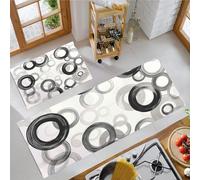 Ensemble Tapis Cuisine Géométrie Circulaire Tapis Sol Lavables et Antidérapants Style Minimaliste Moderne Paillasson Anti-Fatigue pour Salle à Manger, Couloir, Entrée 43x75cm+43x150cm Gris Clair