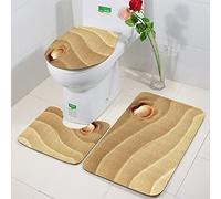 Ensemble Tapis de Bain 3 Set,Coquillages, petit coquillage sur le sable jaune d'or sable spirituel mer thème littoral plage,WC Tapis Contour Tapis de Salle antidérapant de Doux et Confortable Lavable