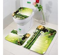 Ensemble Tapis de Bain 3 Set,Spa, et zen Image de Bougie en bambou et de pierres de basalte Theraphy Relaxing, Multi,WC Tapis Contour Tapis de Salle antidérapant de Doux et Confortable Lavable