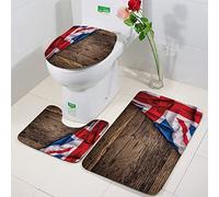 Ensemble Tapis de Bain 3 Set,Union Jack, drapeau du Royaume-Uni sur une vieille planche de bois en chêne, nation anglaise, ,WC Tapis Contour Tapis de Salle antidérapant de Doux et Confortable Lavable