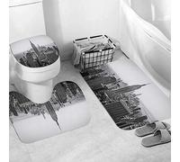 Ensemble Tapis de Bain, Carpettes de Toilette 3 Pièces,New York Noir Architecture USA Septembre Parcs Amérique White Skyline City View Li,Tapis WC Antidérapant Doux Absorbant pour la Salle de Bain/WC