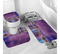 Ensemble Tapis de Bain, Carpettes de Toilette 3 Pièces,Panorama Nocturne de Manhattan à New York, États-Unis,Tapis WC Antidérapant Doux Absorbant pour la Salle de Bain/WC