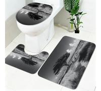 Ensemble Tapis Salle de Bain 3 Pièces Un Petit Arbre dans la Prairie Antidérapant, Tapis de Bain, Tapis WC, Contour WC en U, Housse Couvercle Toilette Noir Doux Absorbant Lavable