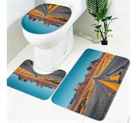 Ensemble Tapis Salle de Bain WC 3 Pièces Strates rocheuses et autoroutes Tissu Siège Toilette et Housse Couvercle WC Bleu Tapis Antidérapant Doux Absorbant