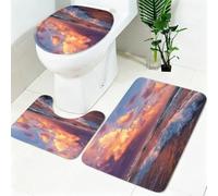 Ensemble Tapis Salle de Bain WC 3 Pièces Vagues de l'océan Tissu Siège Toilette et Housse Couvercle WC Coucher De Soleil Tapis Antidérapant Doux Absorbant