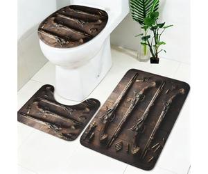 Ensemble Tapis Toilette 3 Pièces Armes mécaniques Antidérapant, Tapis de Bain, Tapis Siège WC, Lavable en Machine Armes Rétro Doux et Absorbant