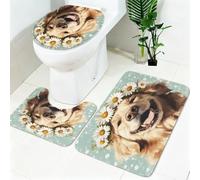 Ensemble Tapis Toilette 3 Pièces Couronne de Golden Retriever Antidérapant, Tapis de Bain, Tapis Siège WC, Lavable en Machine Brun Doux et Absorbant