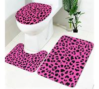 Ensemble Tapis Toilette 3 Pièces Fourrure Animale à imprimé léopard Antidérapant, Tapis de Bain, Tapis Siège WC, Lavable en Machine Rouge Clair Doux et Absorbant