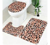 Ensemble Tapis Toilette 3 Pièces Fourrure Animale à imprimé léopard Antidérapant, Tapis de Bain, Tapis Siège WC, Lavable en Machine Or Doux et Absorbant