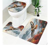 Ensemble Tapis WC 3 Pièces Animal Buse à Queue rousse Antidérapant, Absorbant et Doux Automne Tapis de Bain et Housse Couvercle Toilette pour Salle de Bain et WC
