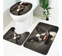 Ensemble Tapis WC 3 Pièces Boston Terrier Antidérapant, Absorbant et Doux Style Mignon Tapis de Bain et Housse Couvercle Toilette pour Salle de Bain et WC