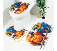 Ensemble Tapis WC 3 Pièces Oiseaux tropicaux perroquets Antidérapant, Absorbant et Doux Aquarelle Tapis de Bain et Housse Couvercle Toilette pour Salle de Bain et WC