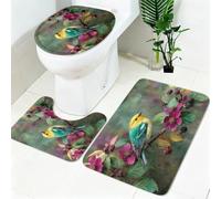 Ensemble Tapis WC 3 Pièces Oiseaux Un Oiseau Antidérapant, Absorbant et Doux Vert Tapis de Bain et Housse Couvercle Toilette pour Salle de Bain et WC