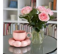 Ensemble tasse à bulles et assiette à dessert en céramique | Idéal pour cadeau | Tasse à café pour anniversaire, mariage, anniversaire de mariage - Cadeau pour tout le monde (tasse à bulles) (rose)