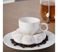 Ensemble tasse à bulles et assiette à dessert en céramique | Idéal pour un cadeau | Tasse à café pour anniversaire, mariage, anniversaire de mariage, cadeau pour tout le monde (blanc)