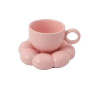 Ensemble tasse à café et soucoupe à motif de fleurs en céramique, 200 ml, rose