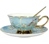 Ensemble Tasse à café et Soucoupe en céramique Fait à la Main, Motif amandiers en Fleurs, Tasse à café et thé en poterie, Ensemble Assiette, Tasse à Lait d'avoine, Cadeau de mariag