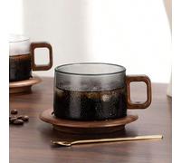 Ensemble tasse à café et sous-tasse en verre, service à thé de l'après-midi haut de gamme avec cuillère, tasse à café en verre de style japonais élégant, retour à l'école Modèle transparent,Style frên