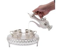 Ensemble tasse à café et théière - 25 x 7 cm - 250 ml - Grande capacité - Ensemble de 6 tasses à café turque vintage pour salon, entreprise (argent et blanc)
