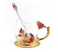 Ensemble tasse à thé et soucoupe, tasse à thé/tasse à café avec cuillère à motif de roses et de papillons, cadeaux for femmes/épouses/mamans/enseignantes/amies, cadeaux d'anniversaire for femmes