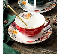 Ensemble tasse à thé et soucoupes, tasse à café florale de 237 ml avec bordure dorée et cuillère, tasses à café britanniques en porcelaine, tasses à expresso latte pour boissons spéciales, latte,