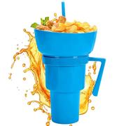 Ensemble tasse et bol | Bol à collation réutilisable 2 en 1 avec paille | Récipient alimentaire pour les voyages, le lait, le thé, le jus, les bonbons, les chips de maïs, le popcorn, les fruits