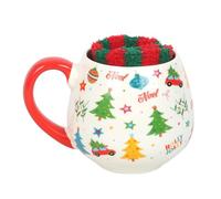 Ensemble tasse et chaussettes à imprimé de Noël nostalgique - Tasse festive de 500 ml avec poignée rouge et chaussettes rayées confortables - Passe au lave-vaisselle et au micro-ondes - Parfait pour