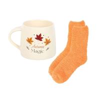 Ensemble tasse magique d'automne et chaussettes en céramique motif Harvest Moon (380 ml), chaussettes d'automne confortables, couleurs saisonnières, passe au micro-ondes, parfait pour les boissons