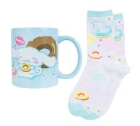 Ensemble tasse et chaussettes mignonnes Cinnamoroll de Blue Sky Studios, tasse en céramique de 350 ml, chaussettes taille 4-7, cadeaux à collectionner Hello Kitty & Friends Kawaii
