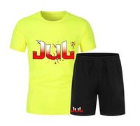 Ensemble tee shirt et short - NPZ - Jul - Jaune fluo - Impression sérigraphiée - Confortable 3-4 ans