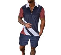 Ensemble Tee Shirts Et Short pour Hommes 2 PièCes DéContracté à Manches Courtes Demi-Zipper Revers Polo Shirt Sportswear Fitness Jogging ÉLéGant De SurvêTement