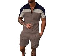 Ensemble Tee Shirts Et Short pour Hommes 2 PièCes DéContracté à Manches Courtes Demi-Zipper Revers Polo Shirt Sportswear Fitness Jogging ÉLéGant De SurvêTement