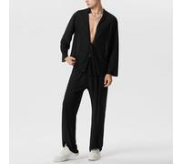 Ensemble tendance contemporain pour homme avec cardigan ouvert sur le devant et pantalon de perspective conçu pour un usage quotidien par temps doux (L noir)