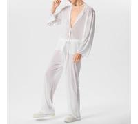 Ensemble tendance contemporain pour homme avec cardigan ouvert sur le devant et pantalon de perspective conçu pour un usage quotidien par temps doux (taille M, blanc)