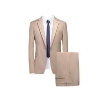 Ensemble tendance pour homme - Couleur unie - Coupe ajustée - Double fente - Blazers formels - Veste pantalon et gilet, Lot de 2 kaki, XXXL