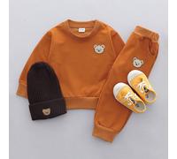 Ensemble tenue en couleur unie avec tête de nounours de dessin animé à manches longues et col rond pour bébé garçon (à l'exclusion des chaussures et du chapeau) 6Y,4Y,5Y,6-9M,9-12M,12-18M,18-24M,2-3Y,