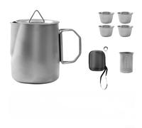 Ensemble Thé Acier Inoxydable 4 Tasses Compact | Acier 304 alimentaire, bec verseur anti-fuite, maille fine, idéal camping extérieur