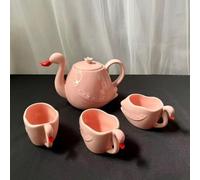 Ensemble théière en forme de flamant rose - Tasse à café en porcelaine rose - Cadeau d'anniversaire