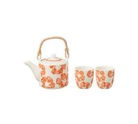 Ensemble théière et 2 tasses en céramique blanche à fleurs