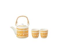 Ensemble théière et 2 tasses en céramique blanche à rayures jaunes