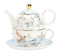 Ensemble théière et tasse à thé pour une personne en porcelaine de 450 ml - Tasse à thé de 300 ml - Cadeau pour femme - Passe au lave-vaisselle - Azur