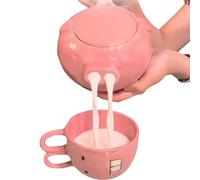 Ensemble théière et tasse en céramique rose porcelet, théières amusantes en céramique en forme de cochon, bouilloire créative qui sort du nez du cochon, cadeau de Noël amusant 2025 pour amis et