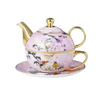 Ensemble théière et tasse en porcelaine peinte à la main avec fleurs et oiseaux, tasse à thé de l'après-midi, tasse à café en porcelaine(Pink1)