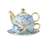 Ensemble théière et tasse en porcelaine peinte à la main avec fleurs et oiseaux, tasse à thé de l'après-midi, tasse à café en porcelaine(Blue1)