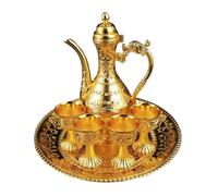 Ensemble théière et tasses turques vintage avec 4 tasses en métal et plateau pour décoration de table à thé, décoration de mariage