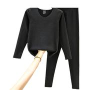 Ensemble Thermique for Femmes, Ensemble 2 pièces en Velours, Haut à Bascule + Pantalon, Lingerie Chaude et Intime, Manches Longues for Dames, Hiver pour Femmes(Black,XL 65kg-75kg)