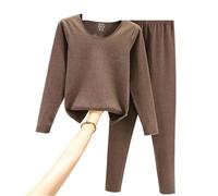 Ensemble Thermique for Femmes, Ensemble 2 pièces en Velours, Haut à Bascule + Pantalon, Lingerie Chaude et Intime, Manches Longues for Dames, Hiver pour Femmes(Coffee,L 55kg-65kg)